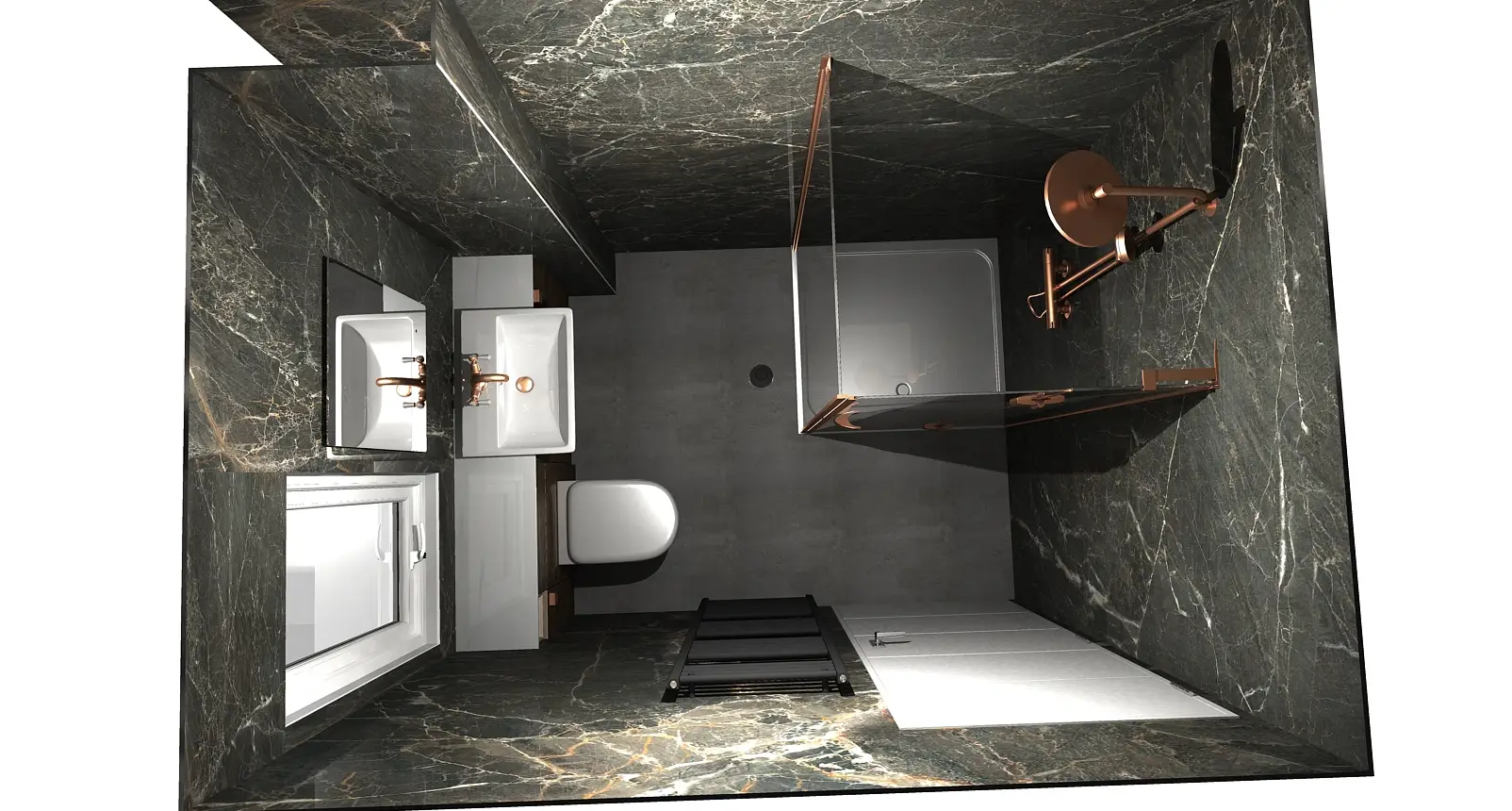 Overhead CAD image of a bathroom