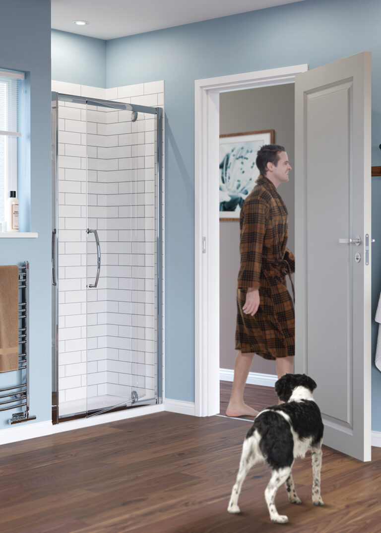 CLASSIC SEMI FRAMED 750MM PIVOT DOOR SILVER