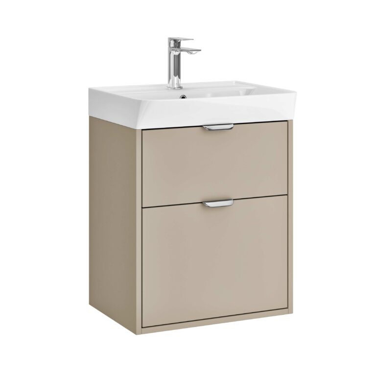 Mylife Calia 500mm 2 Drawer Wall Unit Fine Greige Matt (Chrome Handle) (requires basin)