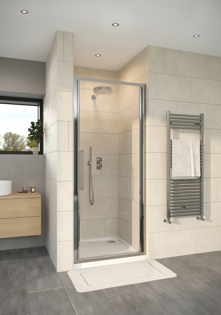WAVE SEMI FRAMED HINGE DOOR 1000MM SILVER